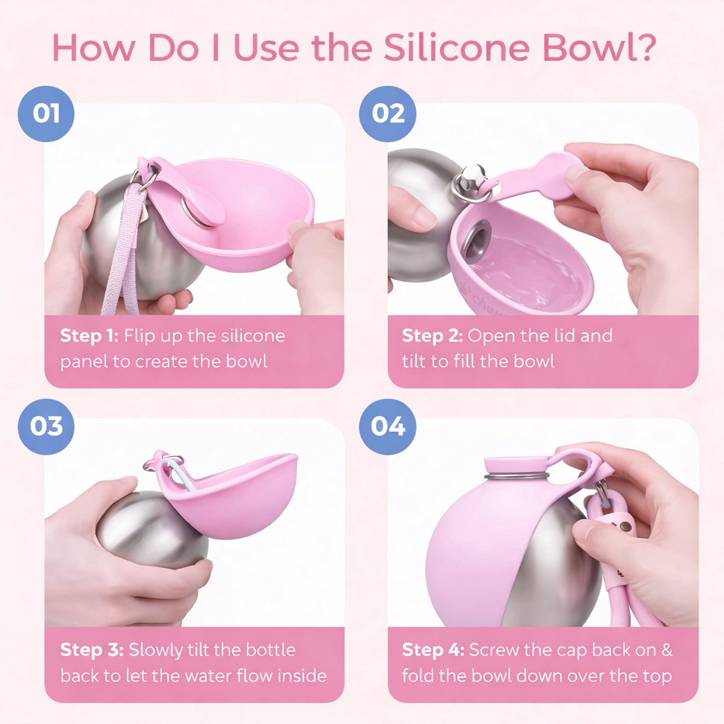 Instructions on how to use a silicone bowl with a bottle, shown in four steps.
ALWAYS_DISPLAY