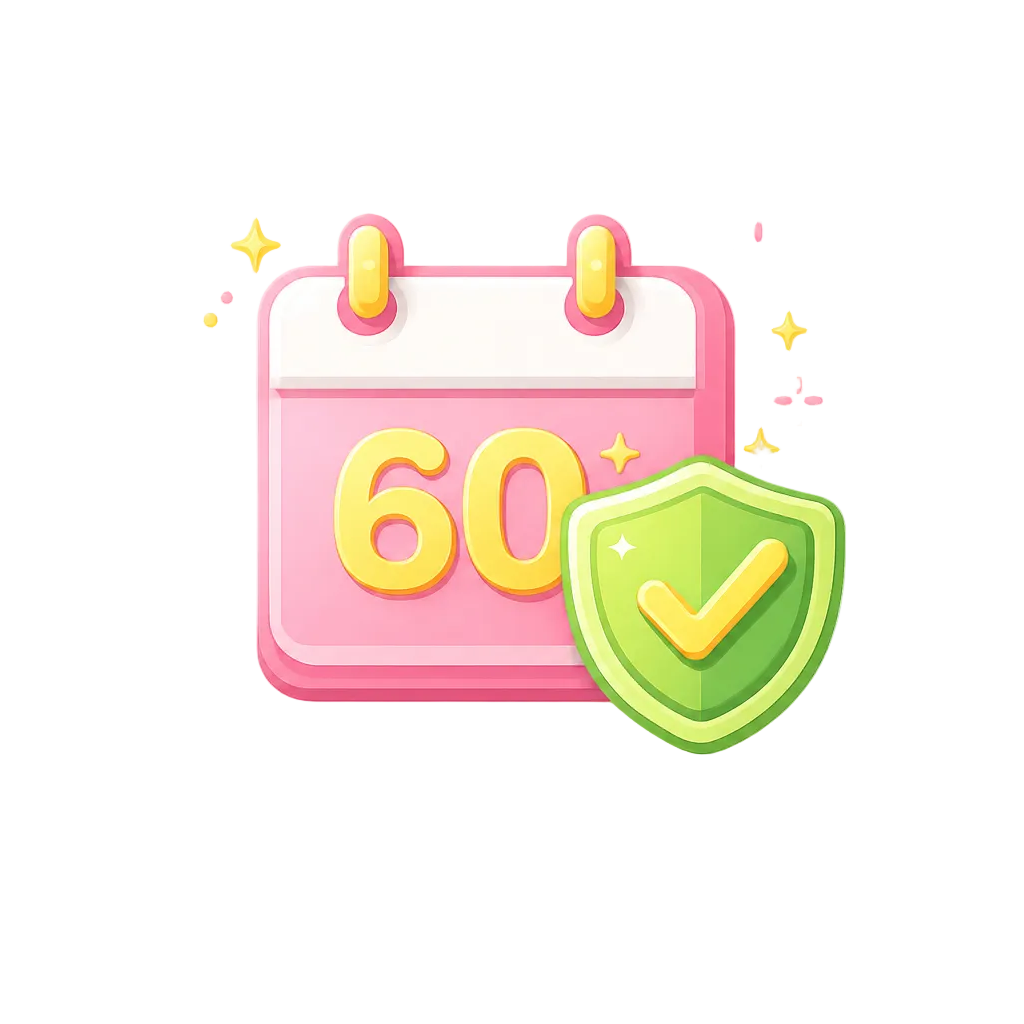 Calendar icon with number 60 and a green check mark on a white background